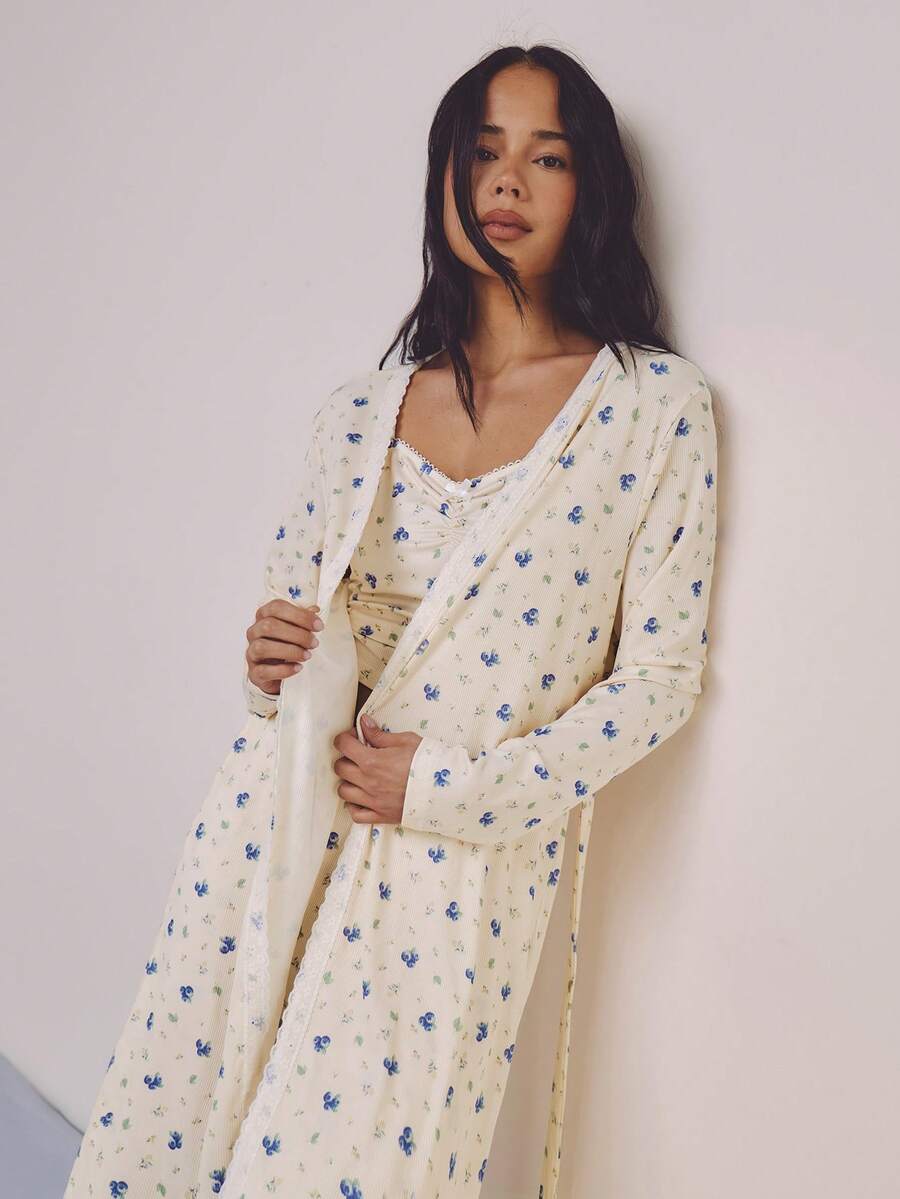 Athîral 女士休闲蓝色碎花睡袍罩衫 - 彩色 - 查看 1