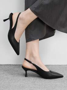 CUCCOO BIZCHIC Women's High-Heeled Shoes, Simple High-End Black Pointed Stilettos, Rear Strap Hollow High Heels, Workplace Commuting Daily Versatile Shoes - Black - View 3