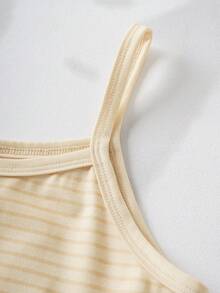 MONOPOLY X SHEIN 少女条纹圆领卡通字母印花吊带背心和松紧腰短裤休闲睡衣套装 - 黃色 - 查看 8