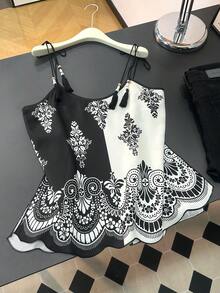 GlowEve CURVE Plus Size Women's Printed Loose Asymmetrical Hem Tassel Tie Casual Vacation Camisole, Spring/Summer - Multicolor - View 2