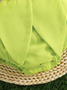 SHEIN 3pcs/Set Baby Girl Sequin Floral Print Bodysuit With Wings And Headband - Green - View 5