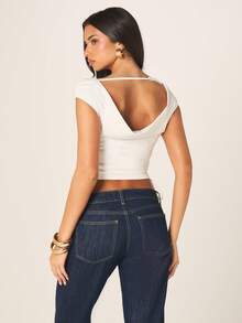 MISSGUIDED Damen Boot-Ausschnitt Geraffter Seitenbindung Drapierte Rückseite Kurze Ärmel Crop Top Sommer Mode Lässige Weiße Bluse - Weiss - Übersicht 2