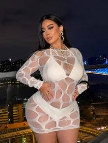 Swim SXY 2026 New Sexy Hollow-Out Long Sleeve Dress Cover-Up For Women - White - View 4