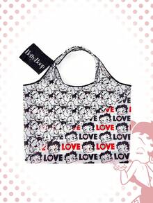 Betty Boop x SHEIN Fashion College Badge Pattern Waterproof Large Capacity Tote Bag - Black and white full print - View 3