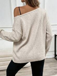 SHEIN Elenzya Light Apricot Ribbed Knit Cardigan, Casual Commuter Wear, Spring/Summer - Apricot - View 2
