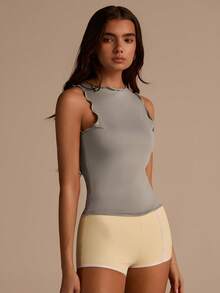 Fluxe Camiseta de tirantes ajustada de cuello redondo de unicolor para mujer,Gris,Verano,Escapada urbana,Atuendos de vacaciones de verano,Ropa de vacaciones en la playa,Conjuntos de entrenamiento de primavera para fiestas - Gris - Ver 8