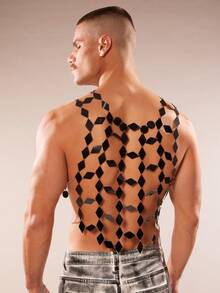 FeverCity 男士亮片性感镂空透视上衣 - 黑色 - 查看 2