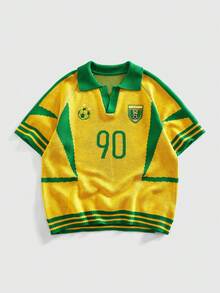 ROMWE MEN Suéter de punto casual de estilo deportivo con cuello polo para hombres - Multicolor - Ver 1