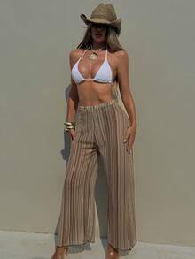 Swim Vcay Spring/Summer Knit Jacquard Women Beach Vacation Pants & Coverup - Multicolor - View 1