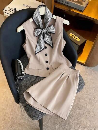 GlowEve Women's 2026 Spring/Summer New Elegant Commuter Vest Top And Shorts Suit Set