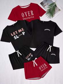 三件套字母印花休闲短袖T恤和短裤套装 - 彩色 - 查看 6