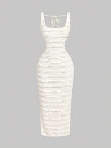 SHEIN MOD Apricot Textured Open Back Bowknot Tie Dress - Apricot - View 1