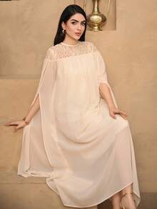 DAZY Contrast Lace Loose Long Robe Cover Up, Elegant Summer Robe For Women - Apricot - View 1