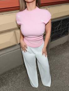 Jeta Ari 时尚百搭法式褶皱蝴蝶结短袖衬衫 - 粉色 - 查看 4