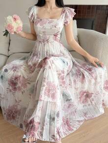 Feyla Đầm nữ in hoa, cổ vuông, tay bồng. - Nhiều màu - Xem 1