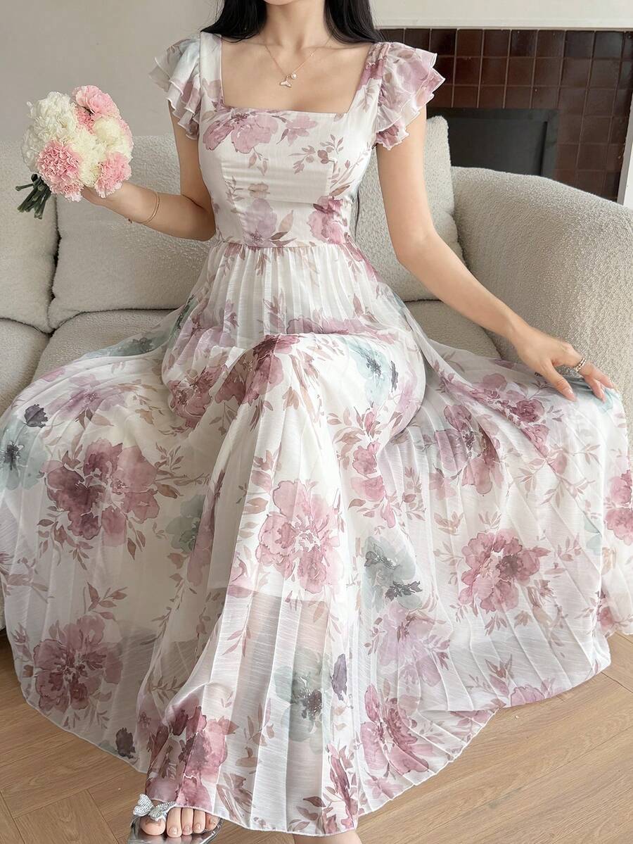 Feyla Đầm nữ in hoa, cổ vuông, tay bồng. - Nhiều màu - Xem 1