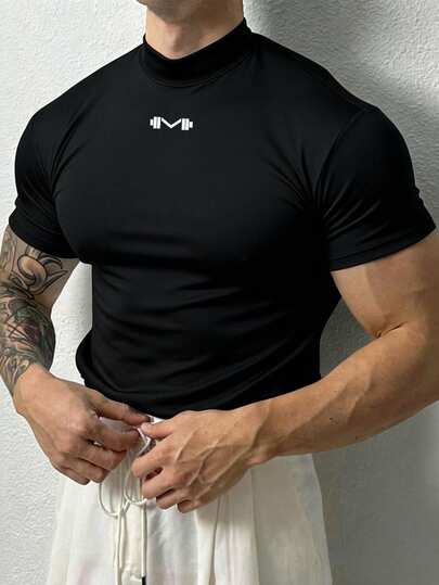 GymBeat Men's Barbell Print Short Sleeve Casual Fitness Workout T-Shirt
