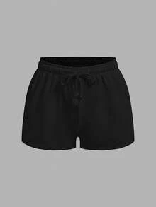 SHEIN EZwear 两色针织女式腰带休闲短裤 - 彩色 - 查看 6