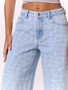 MUSERA Quần jeans ống rộng cạp trung bình, màu xanh nhạt, chi tiết cúc bạc, kiểu dáng casual mùa thu đông, đi chơi tối, đi làm, hẹn hò. Phong cách denim cá tính. - Màu xanh nhạt - Xem 5