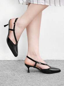 CUCCOO BIZCHIC Women's Shoes Pointed Toe Patent Leather Black Cross Strap Slingback Basic Commuting Wear Daily Thin Heel High Heel Shoes - Black - View 3