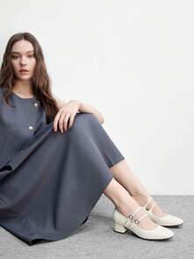 CUCCOO BIZCHIC 纯色简约百搭厚底低帮女鞋，夏季新款玛丽珍时尚圆头双字扣通勤女鞋 - 米色 - 查看 6