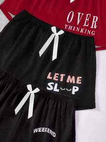 三件套字母印花休闲短袖T恤和短裤套装 - 彩色 - 查看 3