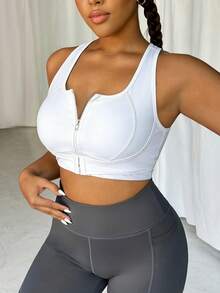 Easithlete Plus Size High Impact Front Closure Adjustable Sports Bra - White - View 5