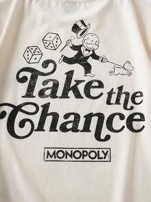 MONOPOLY X SHEIN 少女圆领卡通字母印花休闲百搭日常短袖T恤 - 杏色 - 查看 5