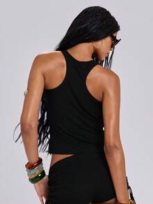 ROMWE Y2K Blusa casual versátil con decoración de botones para mujer - Negro - Ver 8