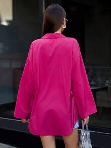 EURMUSE Cotton Floral Embroidery Knot Cuff Drop Shoulder Shirt - Pink - View 2