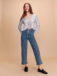 lacRébo High-Waisted Blue Jeans With Button Closure Cute Style Spring Summer Going Out Outfit Daily Outfit Chic Pants French Style Parisian Style - Dark Wash - View 4