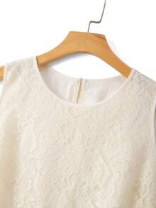 GlowEve CURVE Plus Size Women's 2-Piece Set, Suitable For Party, Gathering, Casual Wear, Chinese Style, Resort Wear, Suitable For St. Patrick's Day, Easter, Valentine's Day, Christmas, Thanksgiving, Comfortable, Versatile, Fashionable, Spring/Summer Lace White Top Lace Long Sleeve Lace Tops Lace Blouse Lace 2 Piece Set - White - View 3