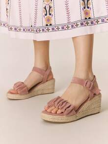 Styleloop Women Shoes Apricot Hollow Hemp Rope Straw Shoes Pointed Toe Heel Platform Strap Sandals, Bohemian Vacation Atmosphere, Summer Wear, A Must For Travel - Baby Pink - View 2