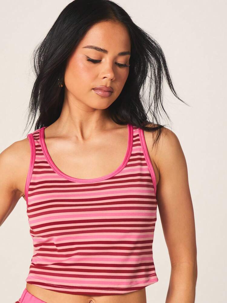 MISSGUIDED Women Striped Scoop Neck Tank And Shorts Pajama Set Sleepwear Loungewear Nightwear Two Piece Outfit Summer Comfort Sleep Set
