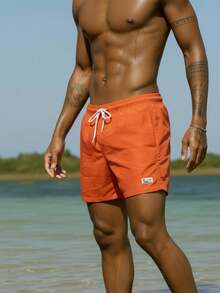 Manfinity Swimmode Pantalones cortos de playa con cordón en la cintura y estampado de palmeras para hombre - Naranja - Ver 5