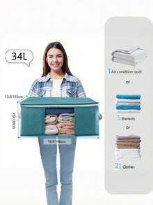 Blue 1/3/6/10/20PCS Storage Bags Non Woven Fabric Foldable Design Extra Large Capacity Clothes Quilt Blanket Organizer Dust Proof Portable Handles See Through - Dark Blue - View 3