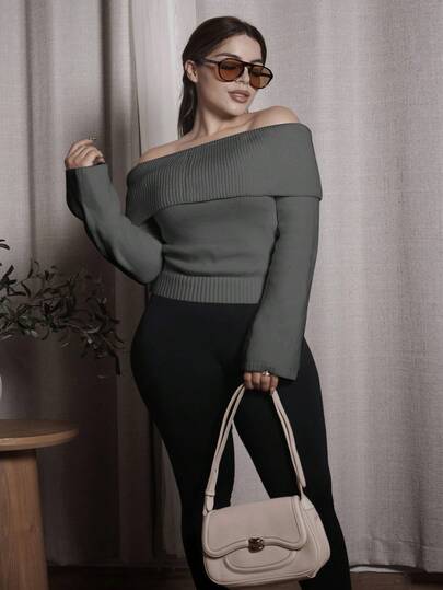 Lupita Cardoza 女式休闲纯色翻领露肩套头衫，秋季