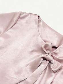 DAZY Women's Elegant Solid Color Bow Decor Blouse, Summer - Pink - View 4