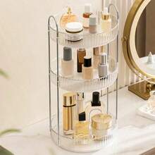 Rotating Cosmetics Storage Rack, 360 ° Rotating Skincare Product Storage Rack, Bathroom Storage Rack, Adjustable Layer Makeup Storage Slouchy Wheel Makeup Storage Rack, Suitable For Dressing Table And Bathroom, Yellow - Champagne - View 15