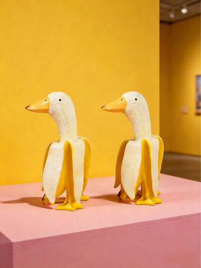 Joivida Creative Banana Duck Art Garden Ornament, Fun Shaped Yellow Duck Home Decor, Cute Desktop Decoration For Office Living Room, Unique Novelty Gift For Friends & Family