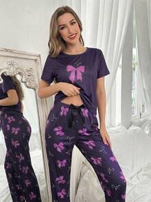 Bộ đồ ngủ tay ngắn in hình nơ - Nhiều màu - Xem 5