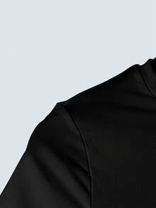 银色大唇印花休闲修身短款圆领 T 恤 - 黑色 - 查看 4