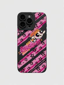 THE POWERPUFF GIRLS X SHEIN 飞天小女警花花手机壳，黑色软TPU保护套，磨砂质感，保护摄像头镜头，粉色条纹星星涂鸦印花，可爱卡通人物设计，防震保护套，日常使用及生日礼物，适合女孩和卡通迷，兼容iPhone 11/12/13/14/15/16/17 Pro Max，手机配件，快速发货 - 黑色 - 查看 10