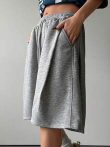 DAZY Pantalones deportivos casuales de mujer con pliegues sueltos y unicolor, primavera - Gris Claro - Ver 3