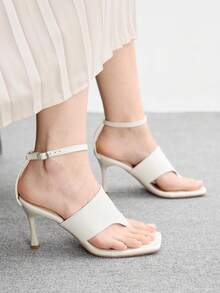 CUCCOO BIZCHIC Sommar Vita Fyrkantiga Klacksandaler Moderiktiga Högklackade Damsandaler - Vitt - Visa 3