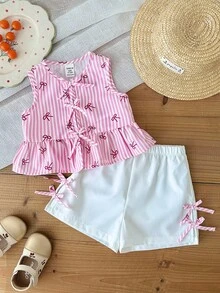 LMoss Kids 2件組女嬰編織格紋休閒上衣與短褲套裝 - 彩色 - 查看 2