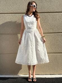 Solivie Women's Embroidered Mid-Length Dress, Elegant For Outings, Vacations, Parties, And Weddings, Spring/Summer - White - View 3