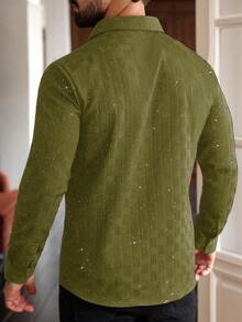 Manfinity AFTRDRK Men's Solid Color Front Button Casual Long Sleeve Shirt - Army Green - View 2