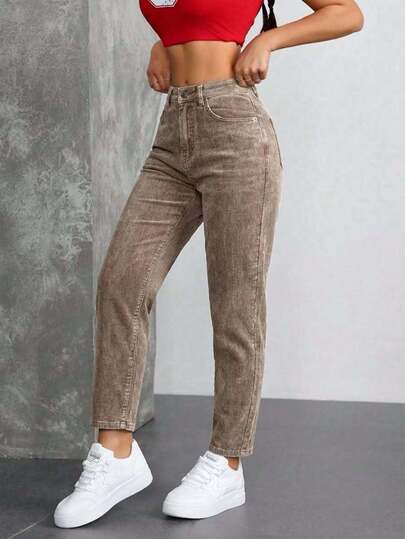 SHEIN Privé 女士口袋锥形休闲百搭牛仔裤