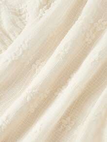 SHEIN MOD 女士提花荷叶边系领时尚百搭休闲上衣 - 杏色 - 查看 8